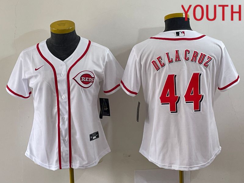 Youth Cincinnati Reds #44 De La Cruz White Nike 2023 Game MLB Jerseys